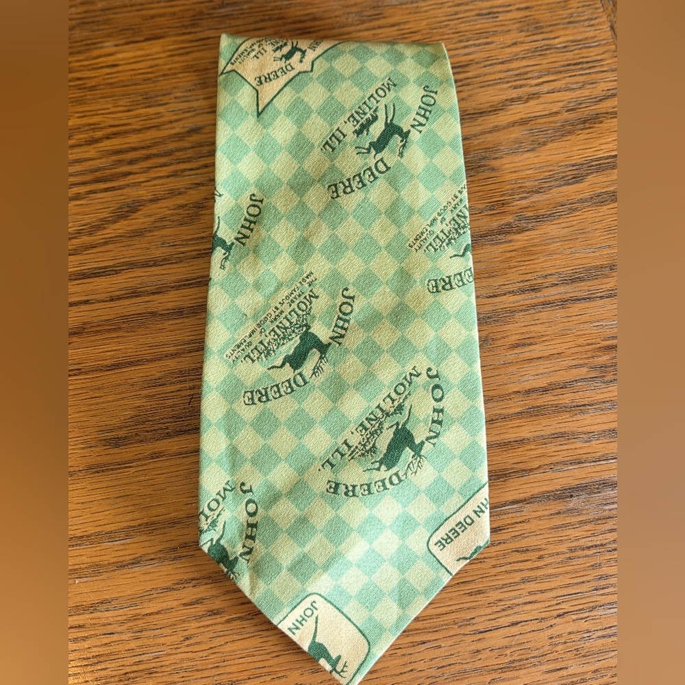 John Deere Green Yellow Gingham Necktie logo and Moline, Ill. Promotional item